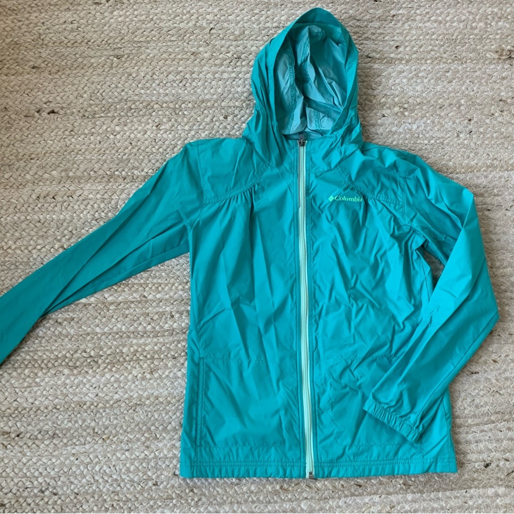 Columbia Kids Large 12 14 Windbreaker Turquoise Blue EUC